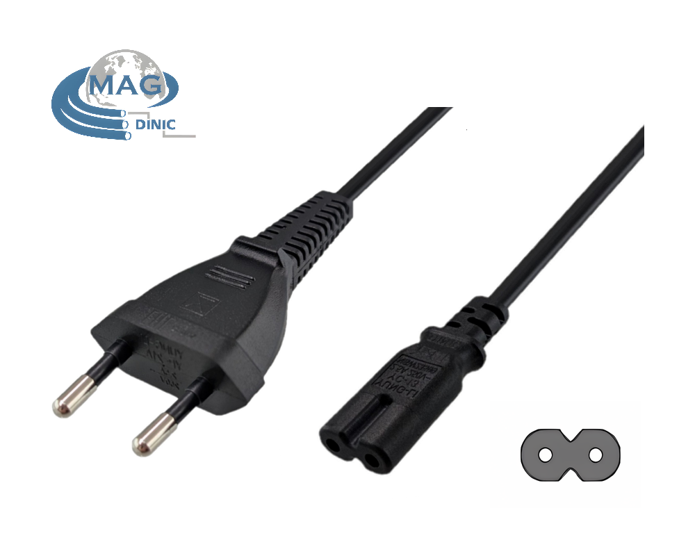 Dvoukolíkový síťový kabel C7 a C17 černý